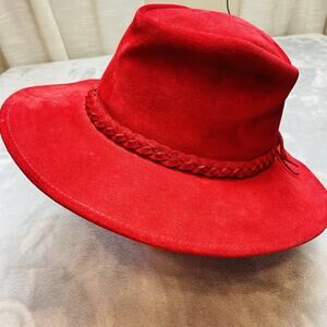 Vintage HH Henschel Hat Suede Leather Cowboy Hat Size M Red‎ Braided Band Boho